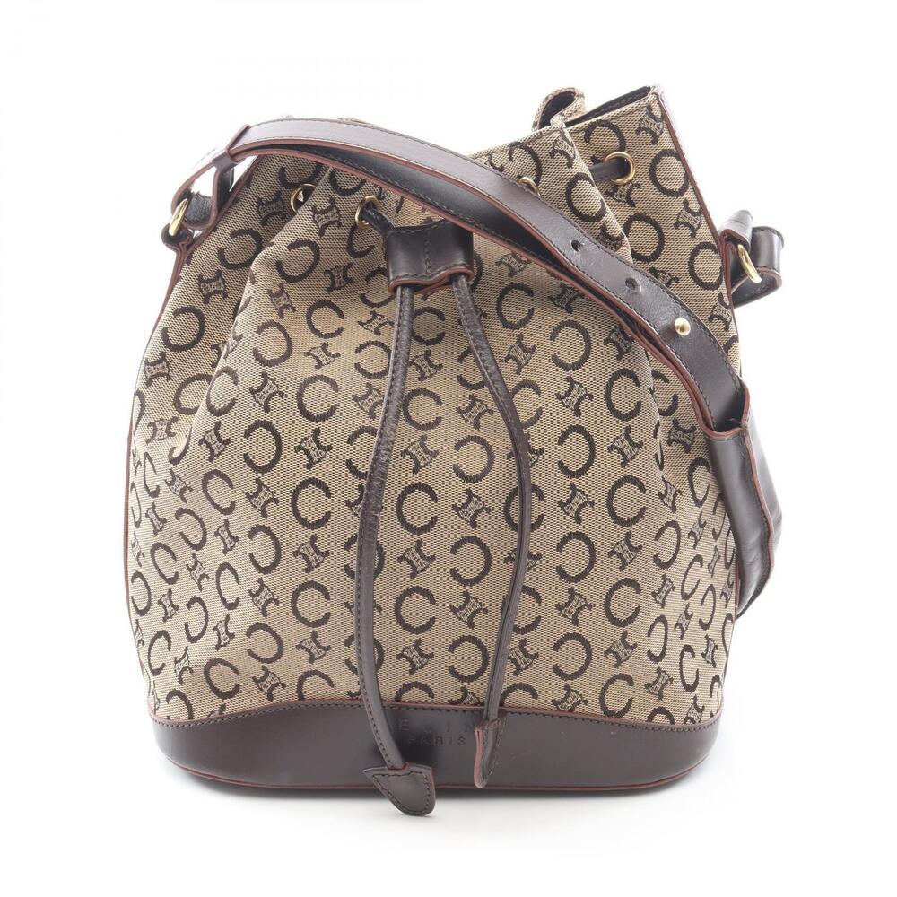 Celine C Macadam Shoulder Bag Canvas Leather Beige Cream Brown